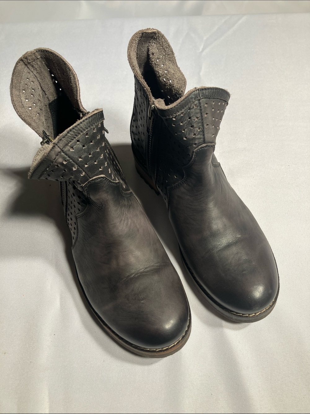 Women's Dark Brown Leather Ankle Booties with Perforated Collar